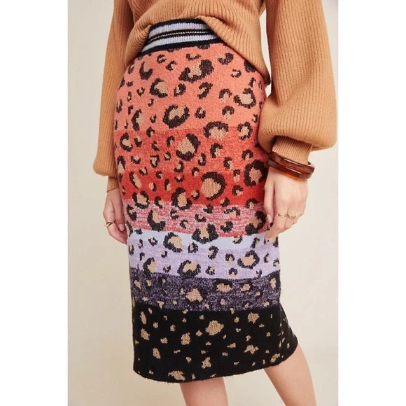 Anthropologie Maeve Leopard Striped Knit Sweater skirt Size Medium M